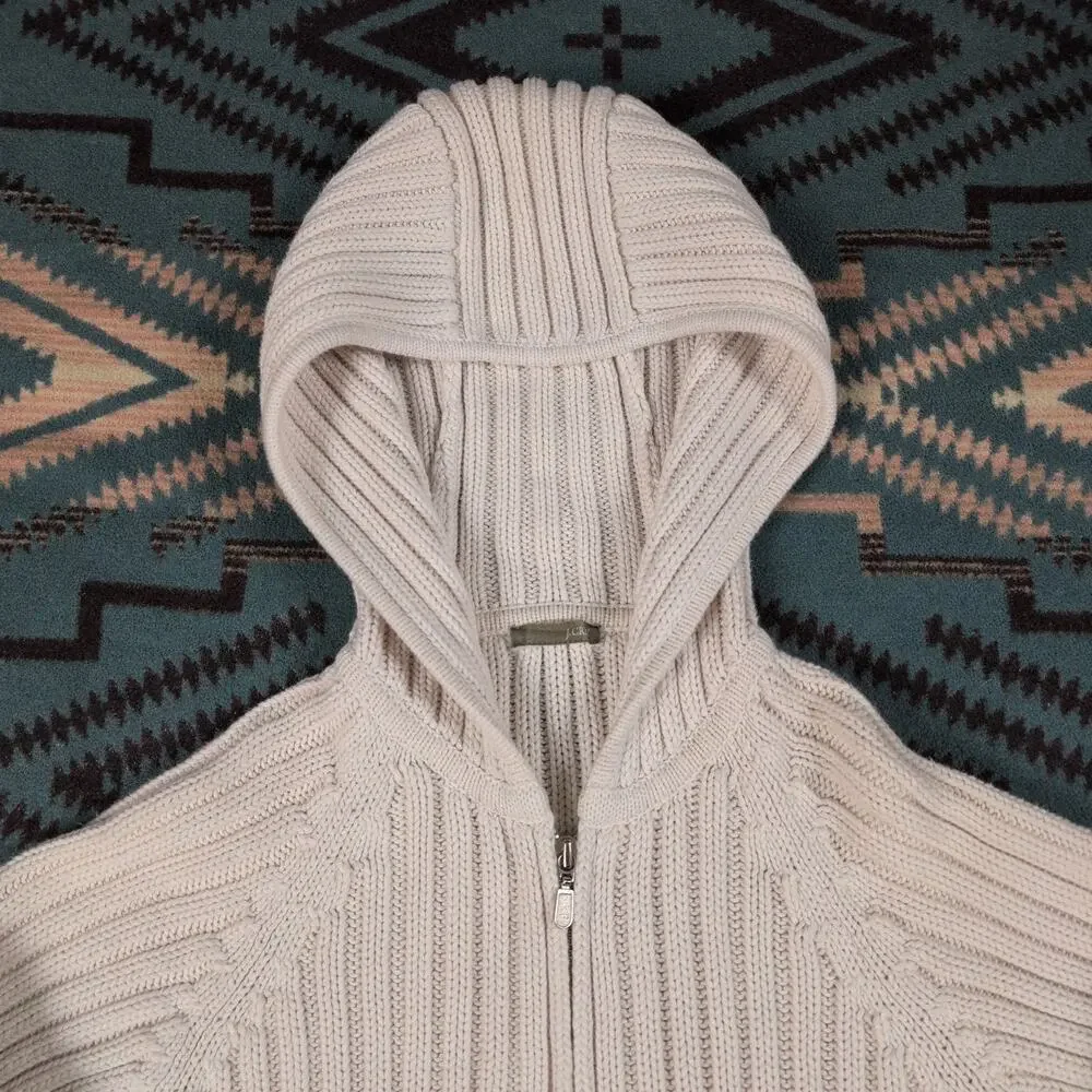 J.Crew Cable Knit Hoodie Sweater Full Zip Cardigan Extra Small Boho Cute